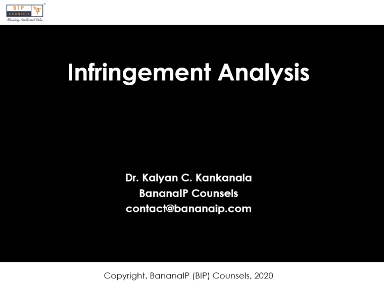 Dr. Kalyan Kankanala delivers a talk on Infringement Analysis for ...