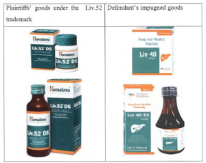 This image shows Himalaya's goods under the Liv. 52 Trademark and the goods of the Defendant.